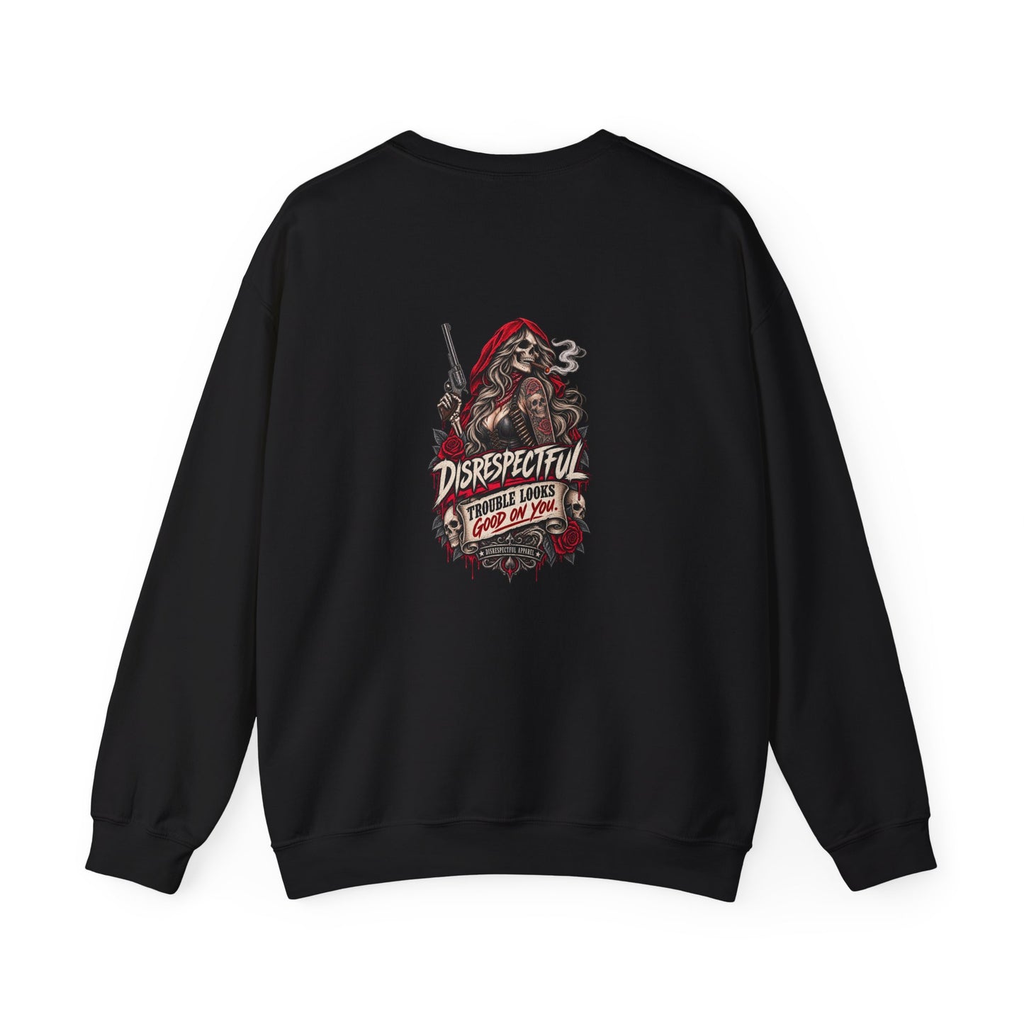 Trouble Looks Good On You — Pin-Up — Back-Print Graphic Crewneck