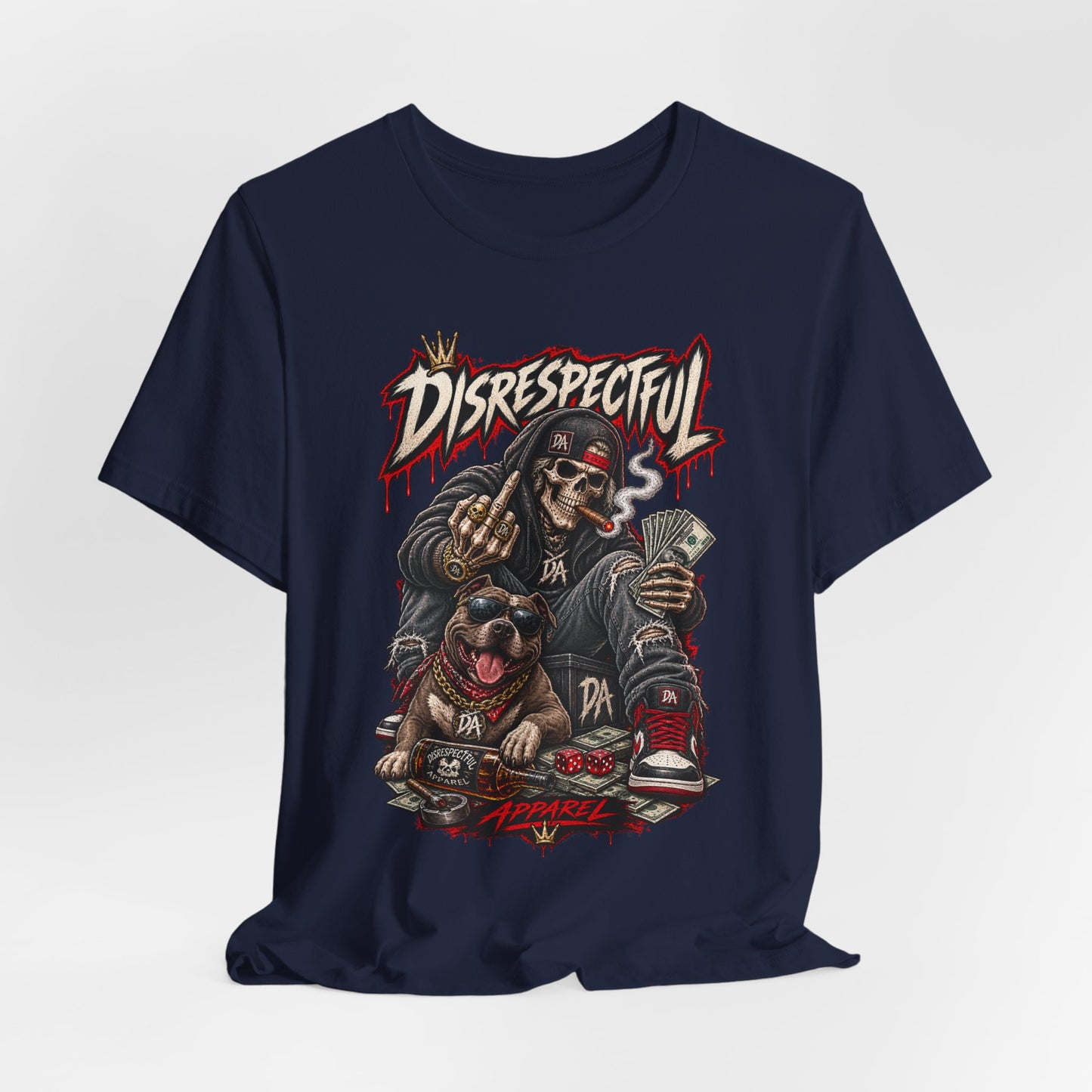 Disrespectful Skull & Rottweiler Graphic Tee — Edgy Streetwear Shirt