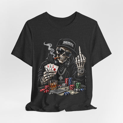Skull Poker Tee — Skeleton Gambler Graphic Tee