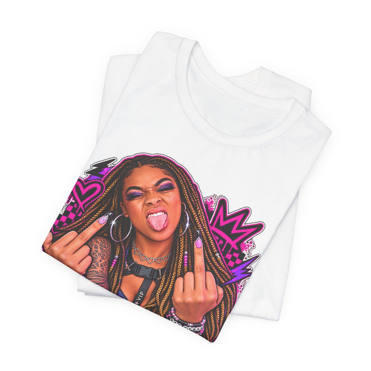 Cute Face, Bad Attitude — Neon Punk Graphic Tee