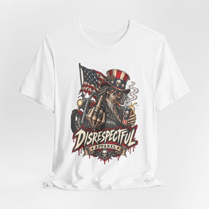 Patriotic Rebel Tee — 'Disrespectful Apparel' Skull & Flag Graphic T-Shirt