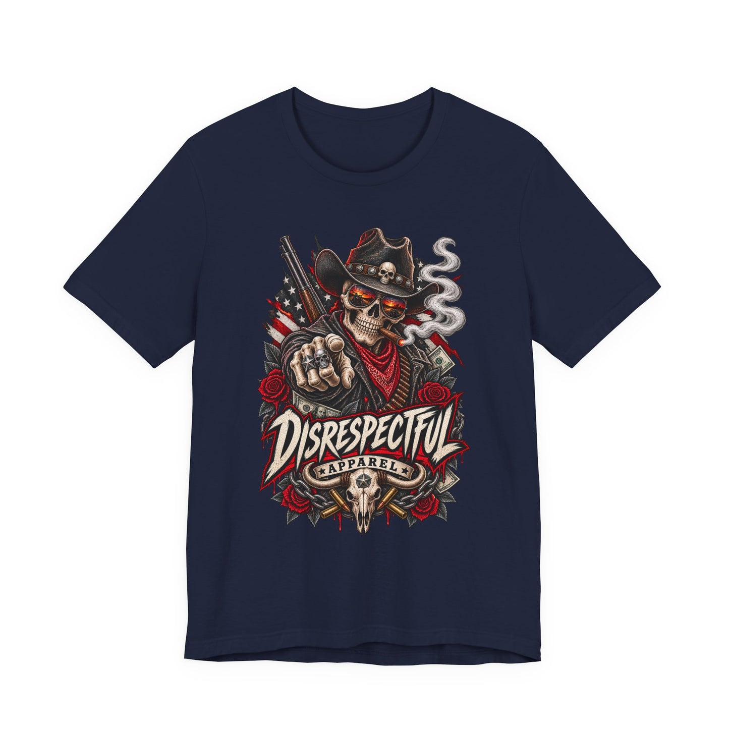 Disrespectful Apparel Skull Cowboy Tee — Edgy Biker / Western Graphic T-Shirt
