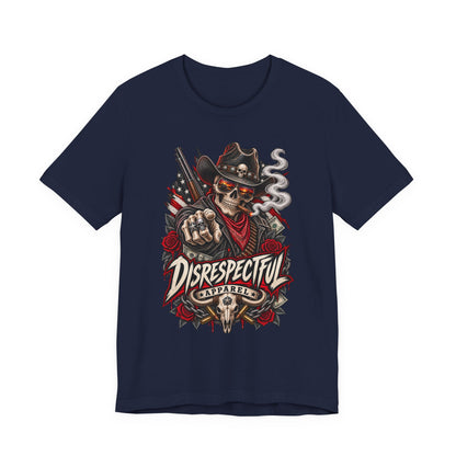Disrespectful Apparel Skull Cowboy Tee — Edgy Biker / Western Graphic T-Shirt
