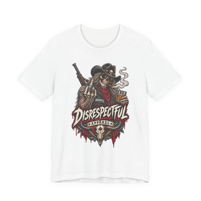 Disrespectful Apparel Cowboy Skeleton Tee – Western Biker Skull Graphic T-Shirt