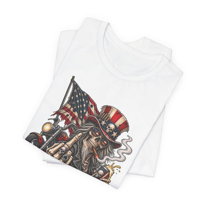 Patriotic Rebel Tee — 'Disrespectful Apparel' Skull & Flag Graphic T-Shirt