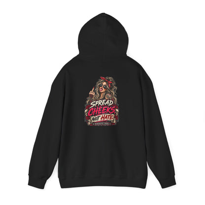 Spread Cheeks, Not Hate — Illustrated — Back-Print Graphic Hoodie