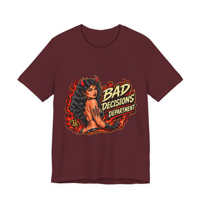 Bad Decisions Department Tee — Retro Devil Pinup Graphic Tee