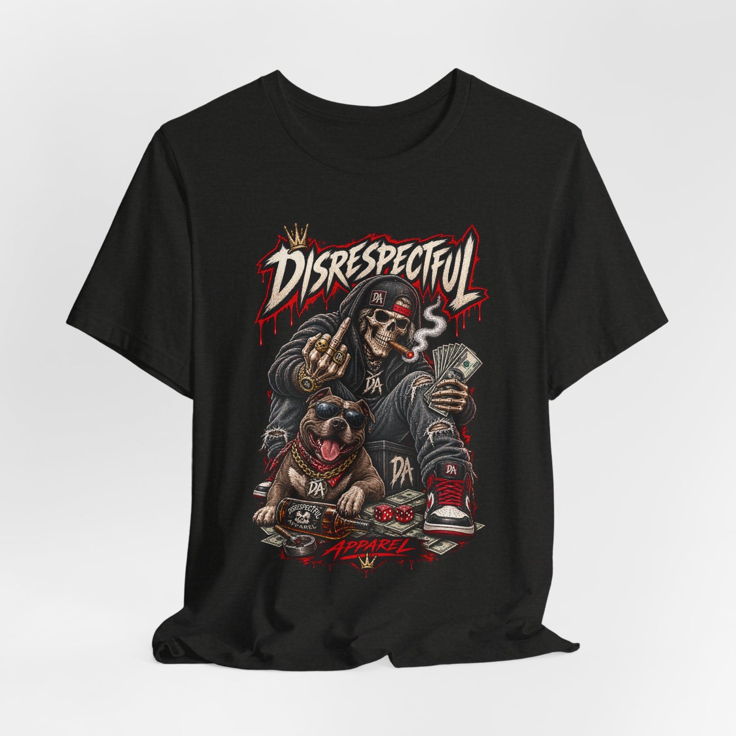 Disrespectful Skull & Rottweiler Graphic Tee — Edgy Streetwear Shirt