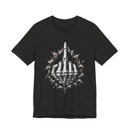 Skull Middle Finger Tee — Gothic Skeleton Hand with Roses Graphic Tee