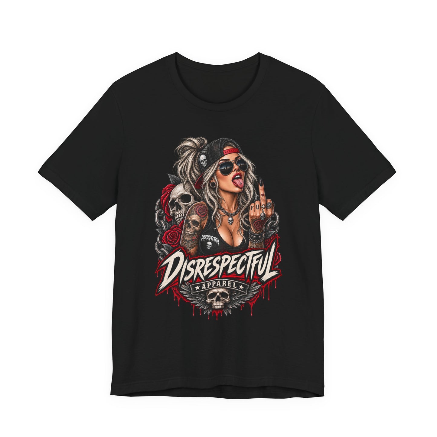 Defiant Pin-Up Skull — Disrespectful Graphic Tee