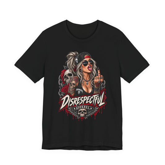 Defiant Pin-Up Skull — Disrespectful Graphic Tee