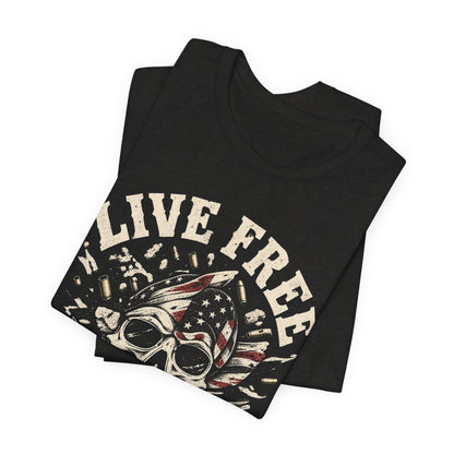 Live Free or Die Trying Skull Tee — Patriotic American Flag Graphic T-Shirt