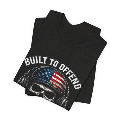 Built to Offend Skull Tee — Patriotic Military Helmet Graphic Tee