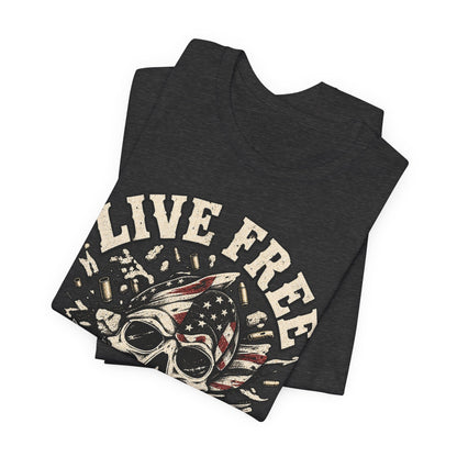 Live Free or Die Trying Skull Tee — Patriotic American Flag Graphic T-Shirt