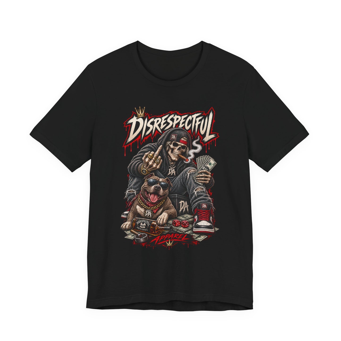 Disrespectful Skull & Rottweiler Graphic Tee — Edgy Streetwear Shirt