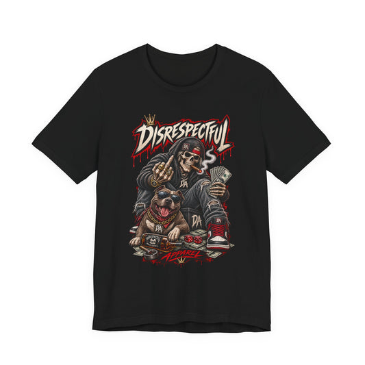 Disrespectful Skull & Rottweiler Graphic Tee — Edgy Streetwear Shirt
