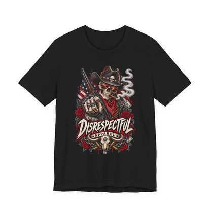 Disrespectful Apparel Skull Cowboy Tee — Edgy Biker / Western Graphic T-Shirt