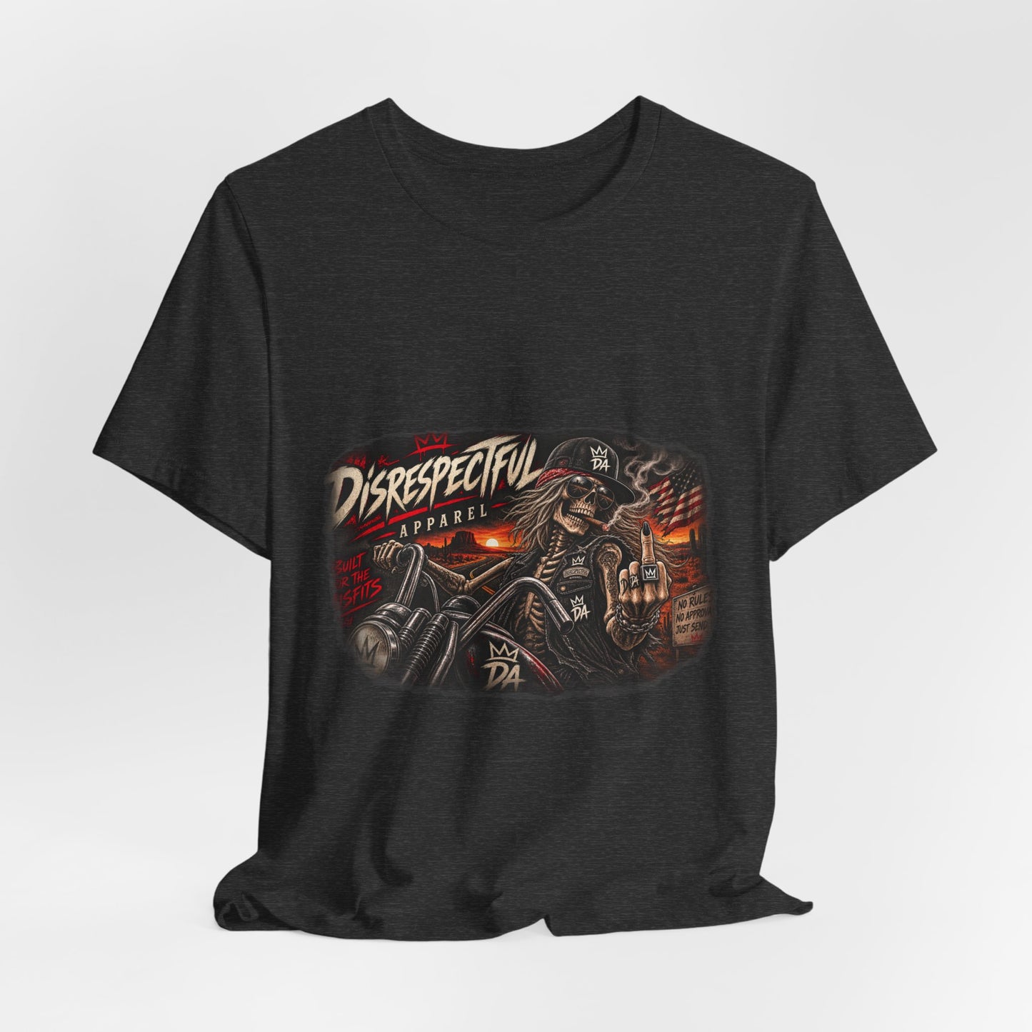 Disrespectful Streetwear Tee — Vintage Biker Skull Graphic T-Shirt