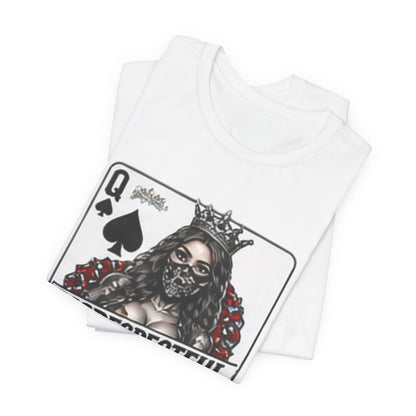 Queen of Spades 'Disrespectful' Graphic Tee — Playing Card Skull Design
