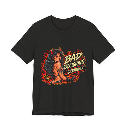 Bad Decisions Department Tee — Retro Devil Pinup Graphic Tee