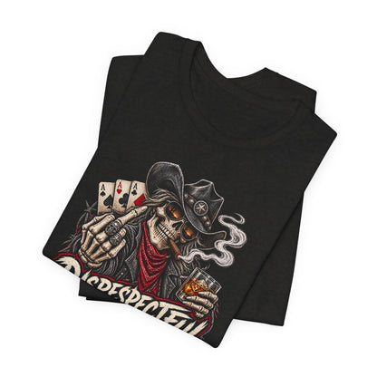 Disrespectful Skull Cowboy Tee — "Trouble Looks Good on You" Graphic T-Shirt