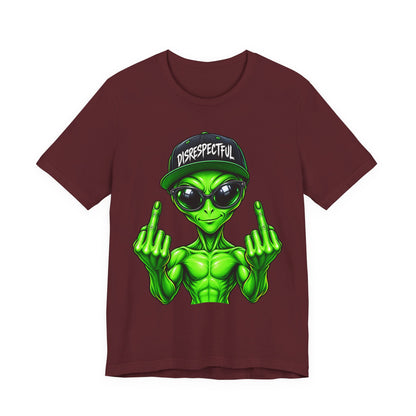 Alien Graphic Tee "Disrespectful" — Middle Finger Cartoon Alien Shirt
