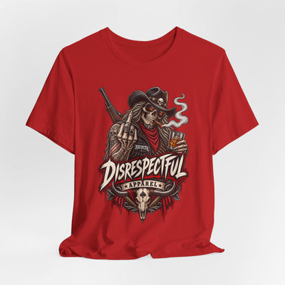 Disrespectful Apparel Cowboy Skeleton Tee – Western Biker Skull Graphic T-Shirt