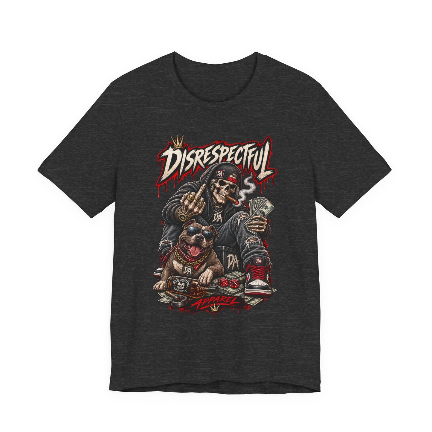 Disrespectful Skull & Rottweiler Graphic Tee — Edgy Streetwear Shirt