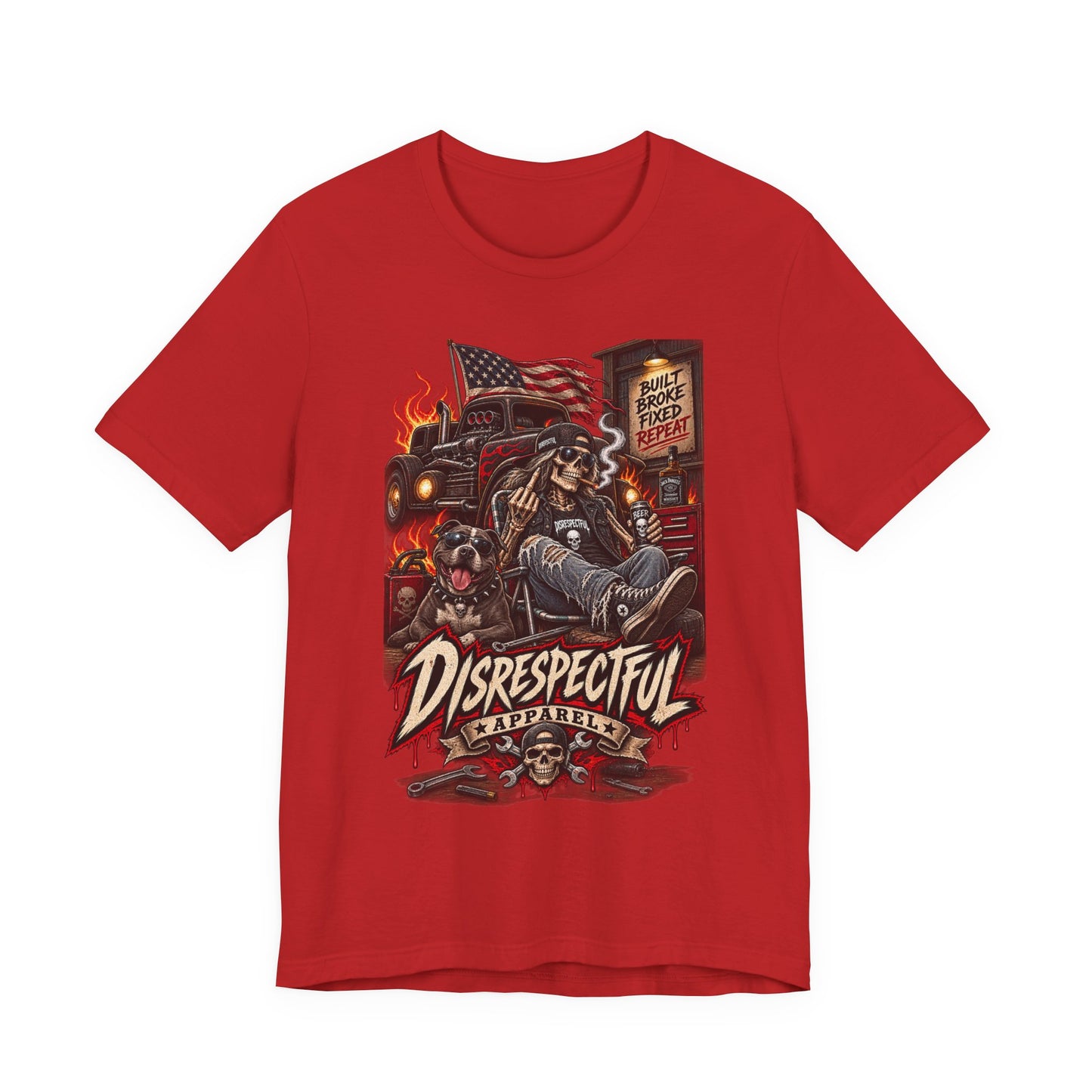 Disrespectful Trucker Tee — Retro Biker, American Flag Graphic Tee
