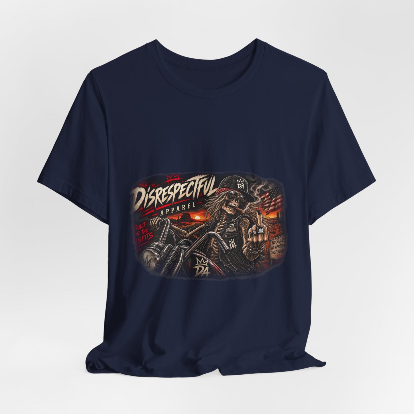 Disrespectful Streetwear Tee — Vintage Biker Skull Graphic T-Shirt