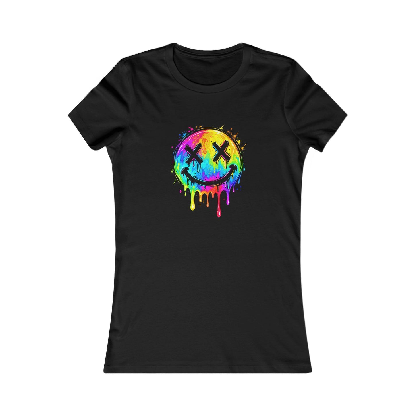 Rainbow Drip Smiley — Women's Favorite Graphic Tee