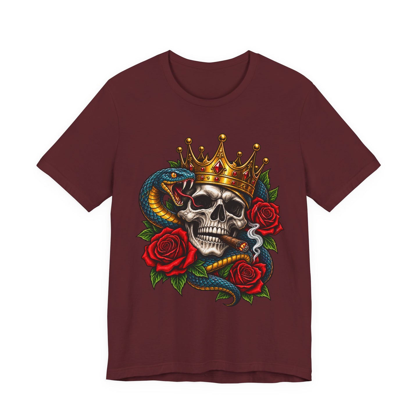 Skull King Crown Tee — Snake, Roses & Smoking Skull Graphic Tee