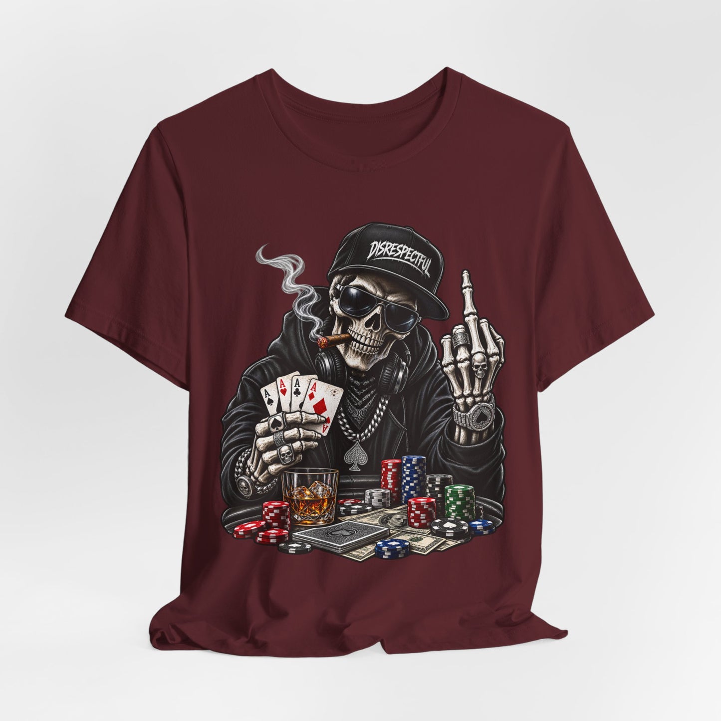 Skull Poker Tee — Skeleton Gambler Graphic Tee