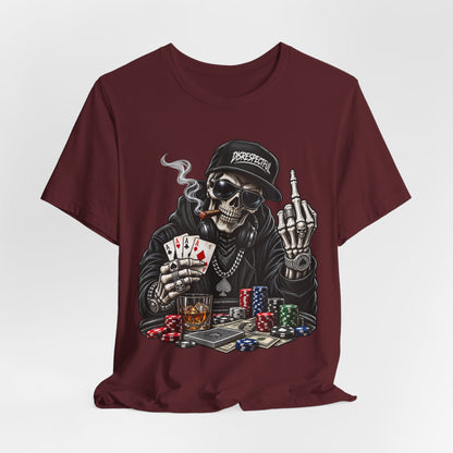 Skull Poker Tee — Skeleton Gambler Graphic Tee