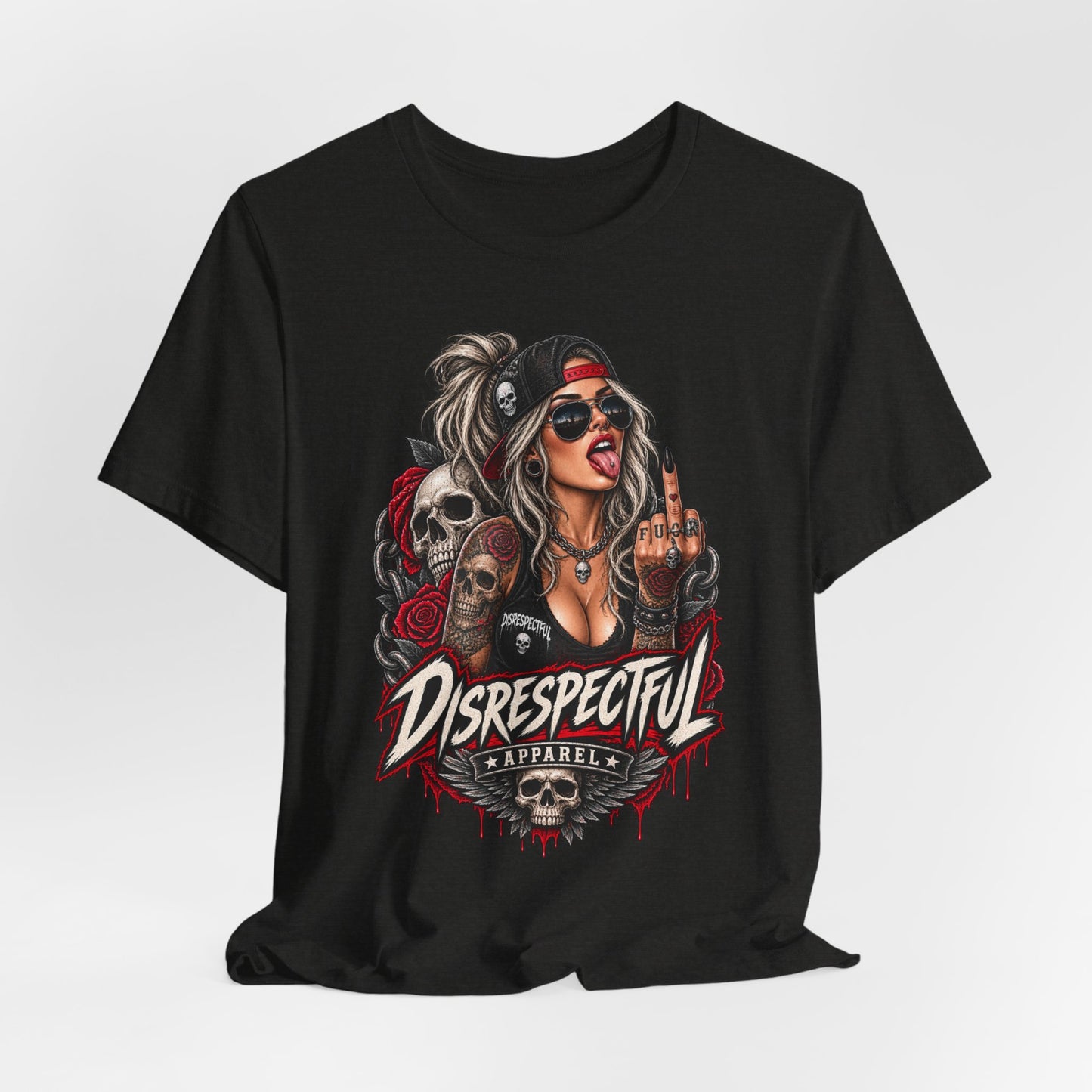 Defiant Pin-Up Skull — Disrespectful Graphic Tee