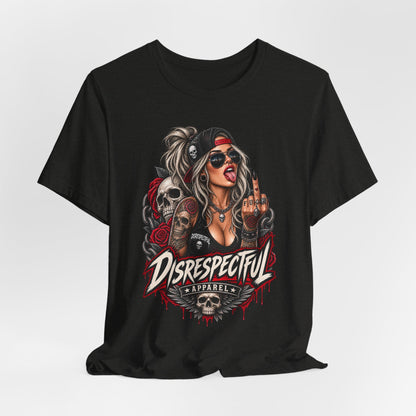 Defiant Pin-Up Skull — Disrespectful Graphic Tee