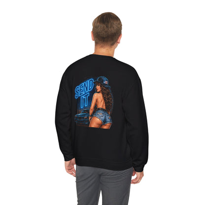 Send It — Pin-Up Racer — Back-Print Graphic Crewneck
