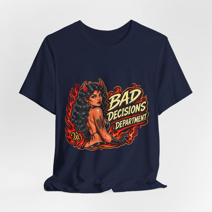 Bad Decisions Department Tee — Retro Devil Pinup Graphic Tee