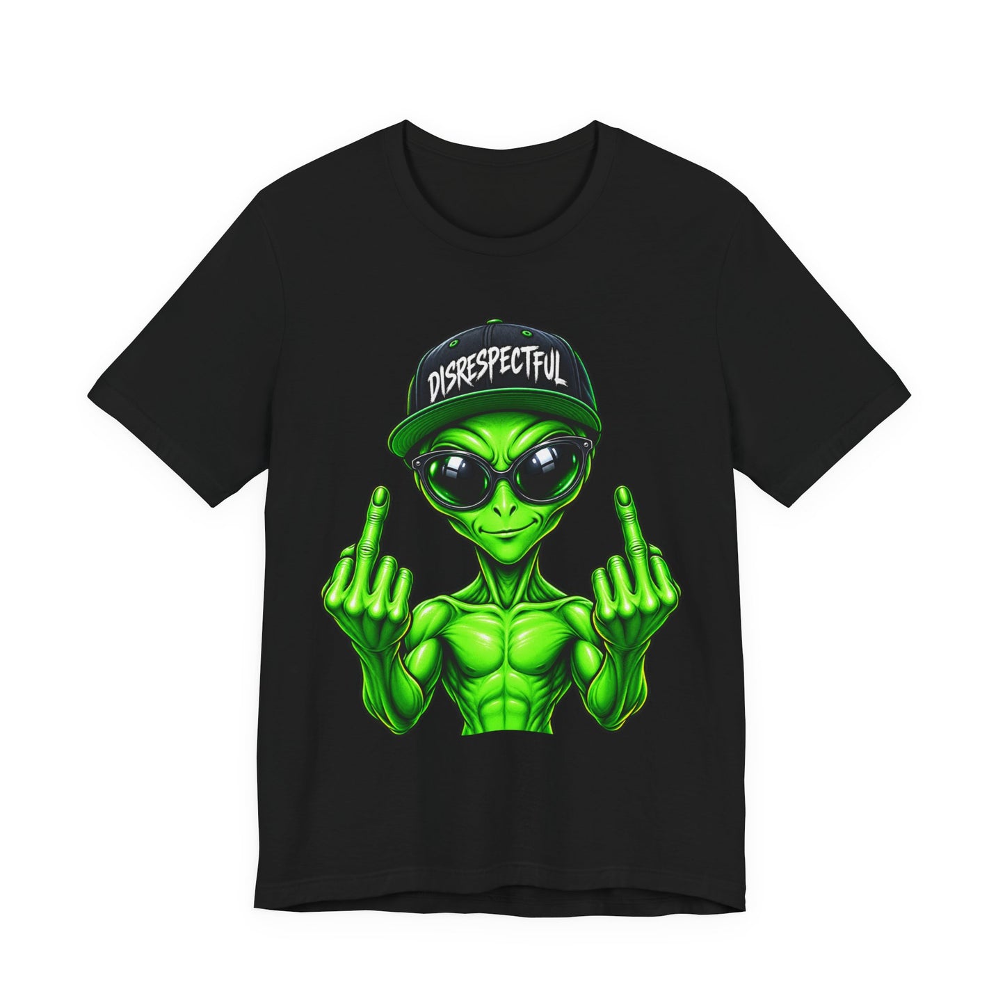 Alien Graphic Tee "Disrespectful" — Middle Finger Cartoon Alien Shirt