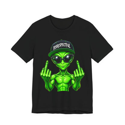 Alien Graphic Tee "Disrespectful" — Middle Finger Cartoon Alien Shirt