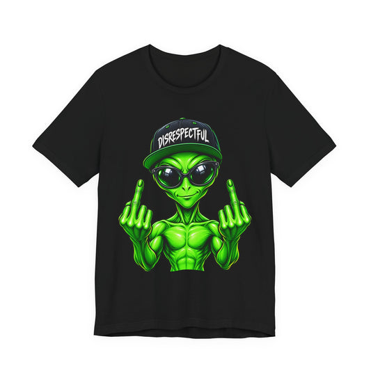 Alien Graphic Tee "Disrespectful" — Middle Finger Cartoon Alien Shirt