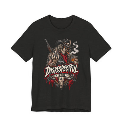 Disrespectful Apparel Cowboy Skeleton Tee – Western Biker Skull Graphic T-Shirt