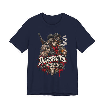 Disrespectful Apparel Cowboy Skeleton Tee – Western Biker Skull Graphic T-Shirt