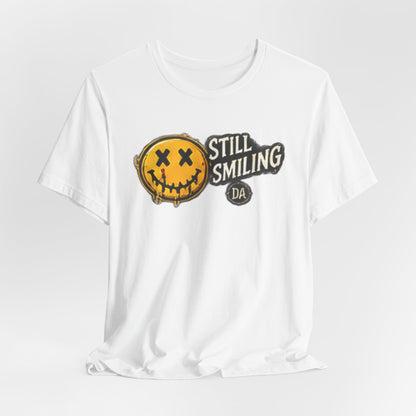 Still Smiling Tee — Grunge Smiley Graphic Tee