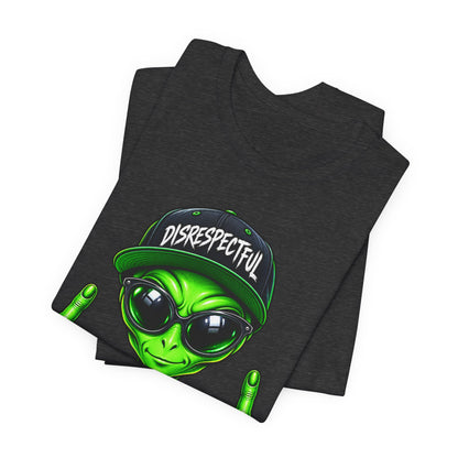 Alien Graphic Tee "Disrespectful" — Middle Finger Cartoon Alien Shirt