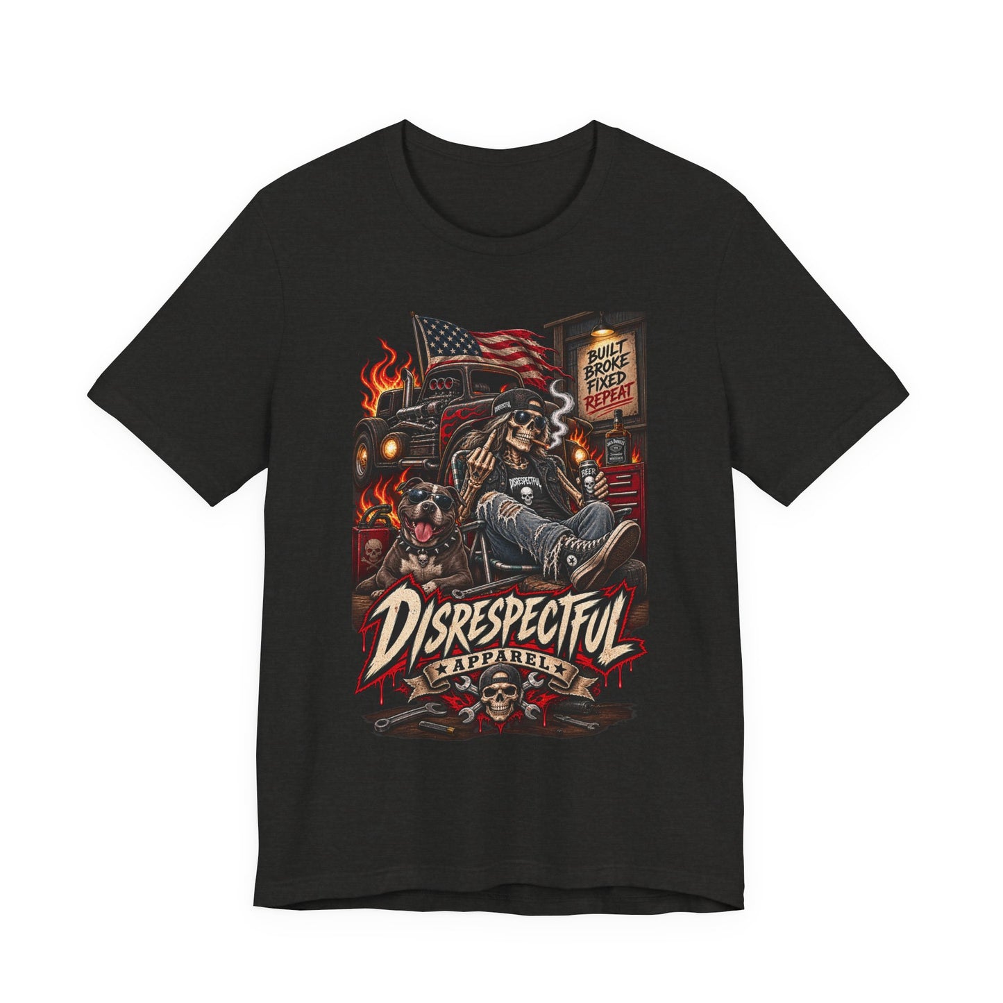 Disrespectful Trucker Tee — Retro Biker, American Flag Graphic Tee