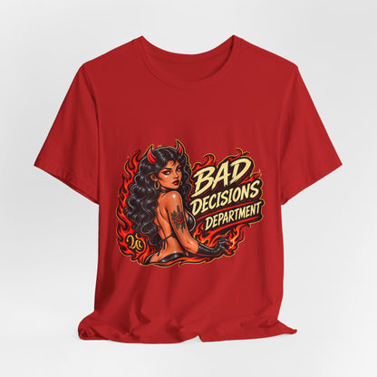 Bad Decisions Department Tee — Retro Devil Pinup Graphic Tee