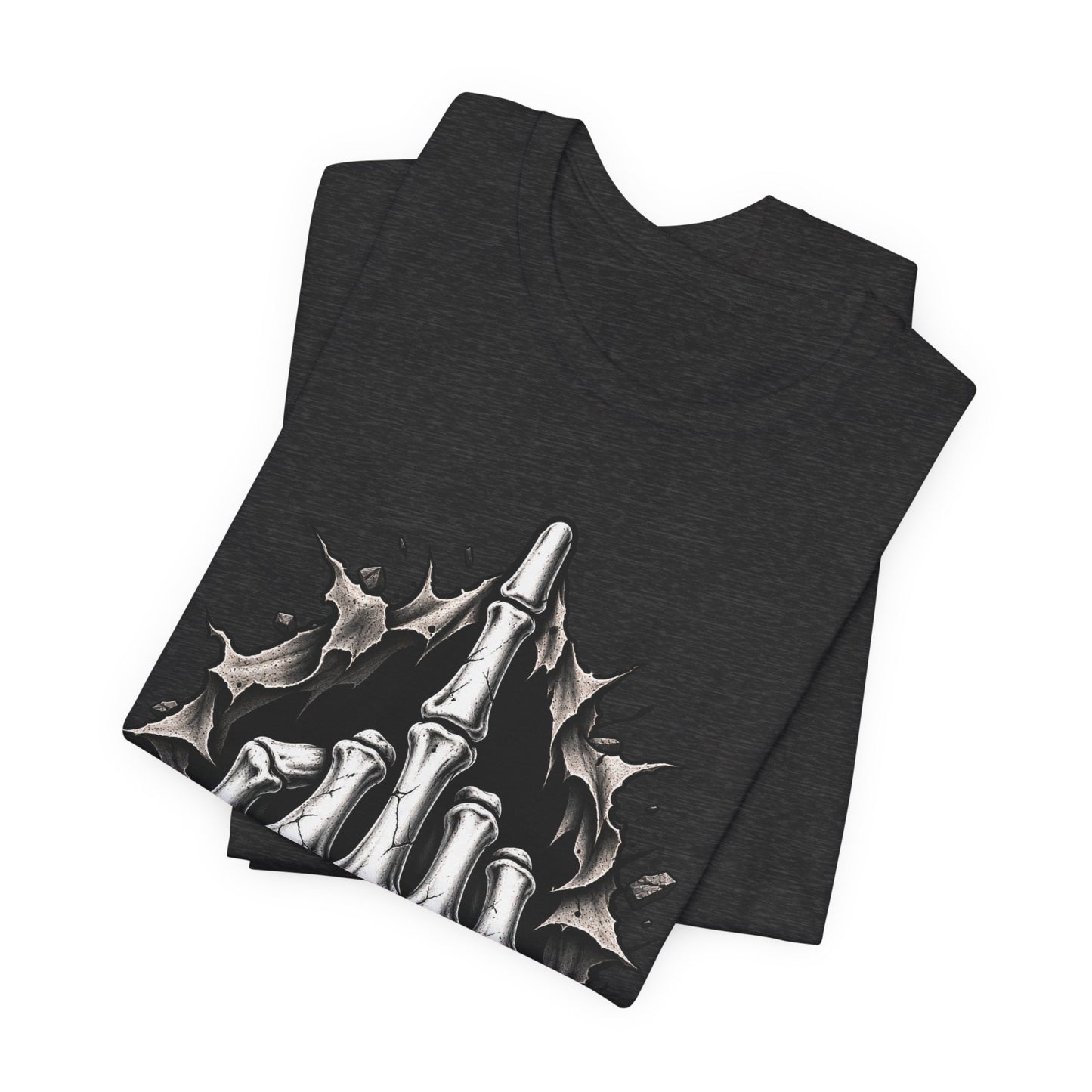 Skull Middle Finger Tee — Gothic Skeleton Hand with Roses Graphic Tee