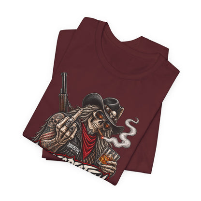 Disrespectful Apparel Cowboy Skeleton Tee – Western Biker Skull Graphic T-Shirt