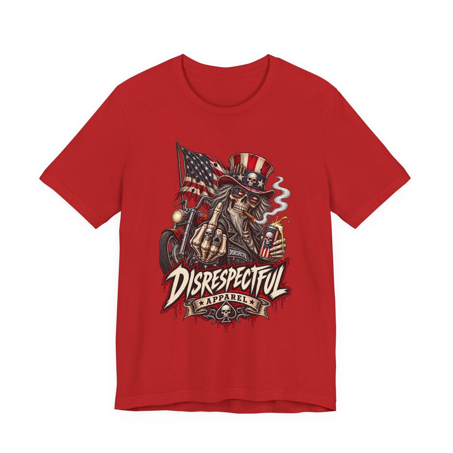Patriotic Rebel Tee — 'Disrespectful Apparel' Skull & Flag Graphic T-Shirt